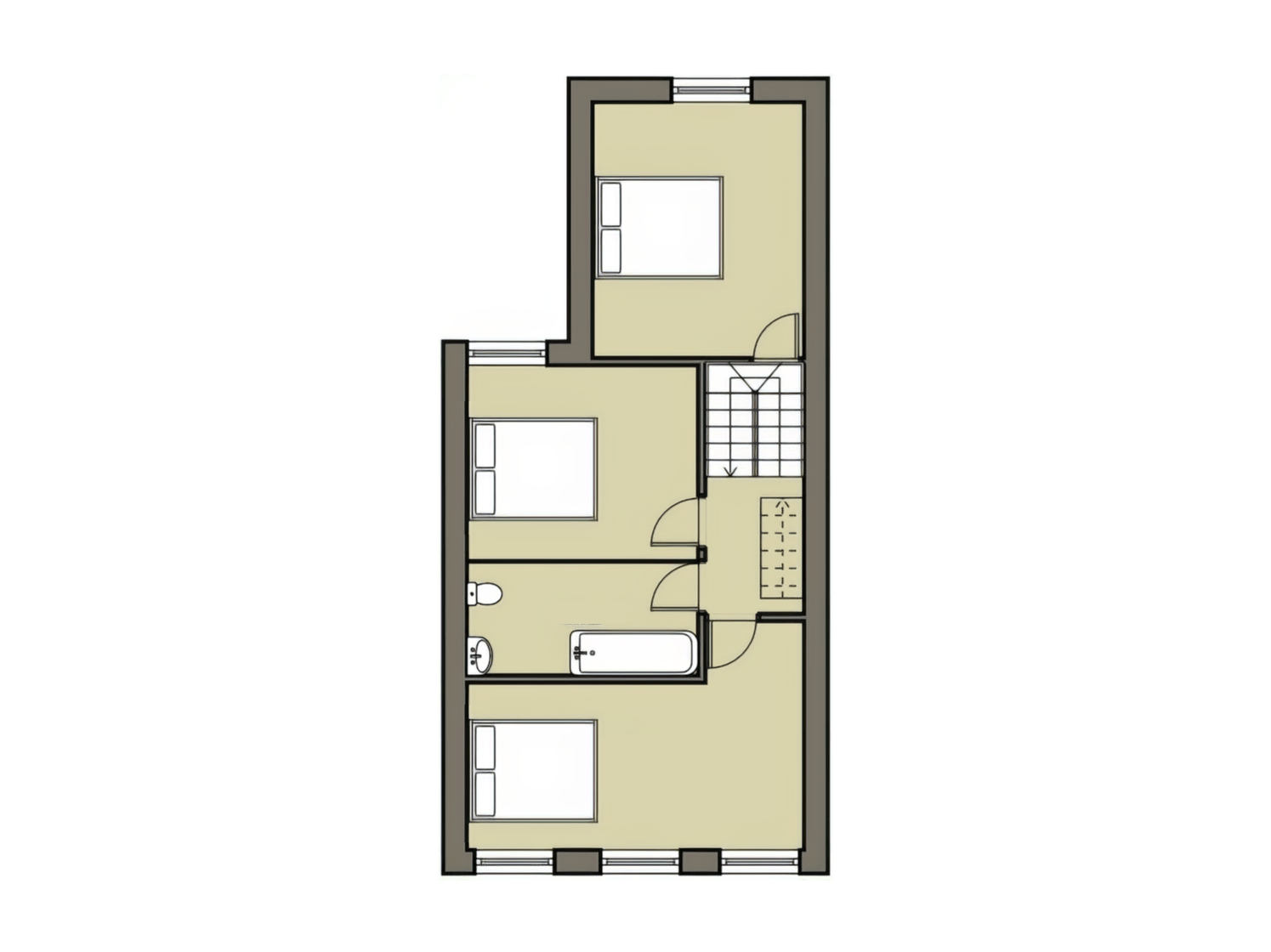 Upstairs taking room for bathroom from bedrooms Victorian terrace floor plan