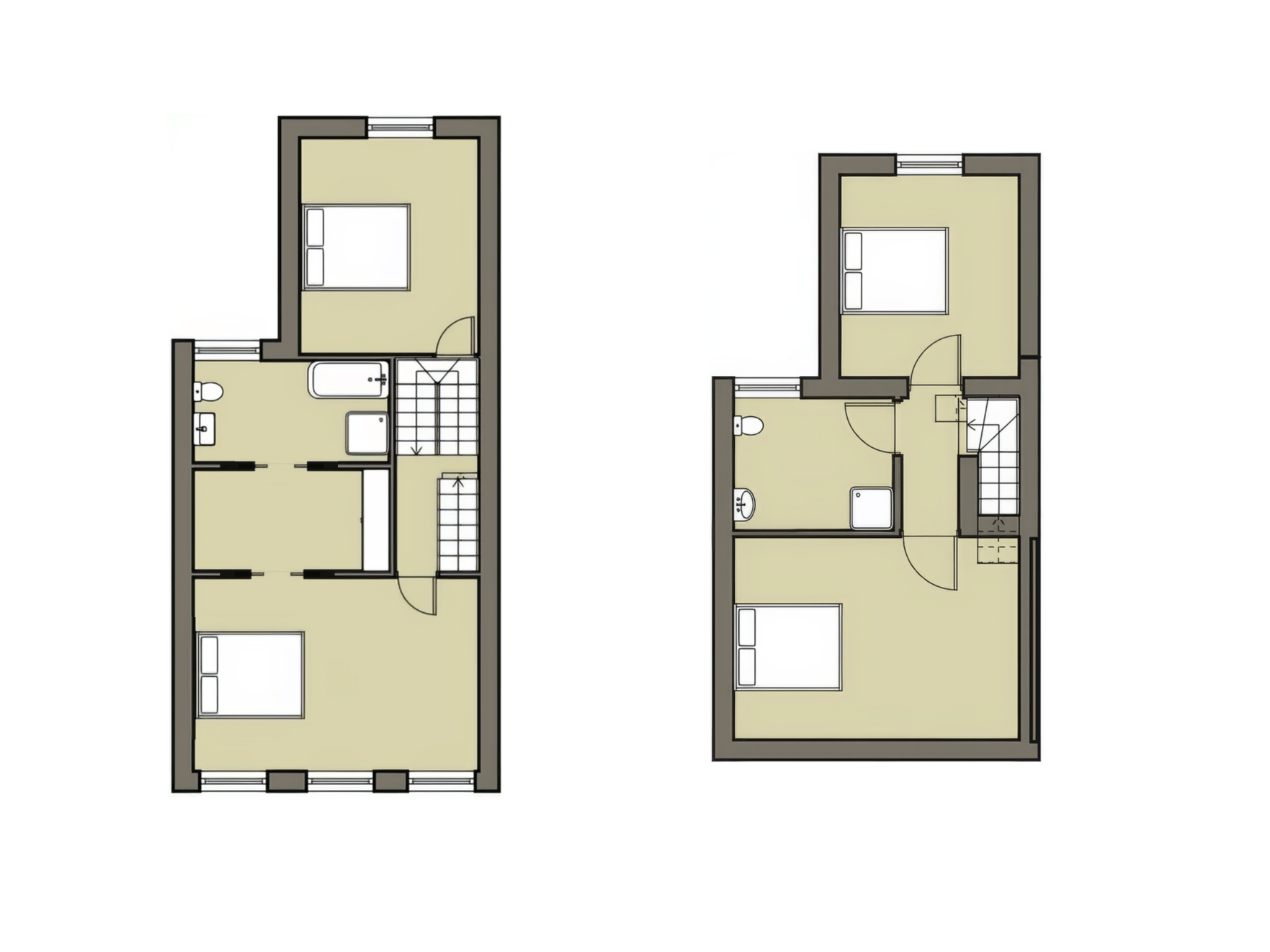 Loft conversion with two beds and master suite floor plan for Victorian terrace