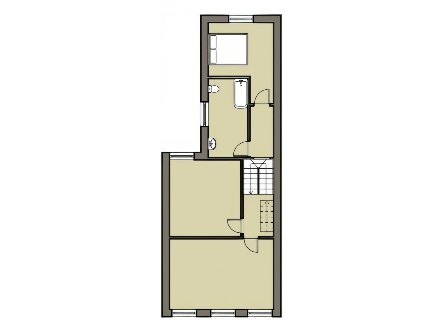 Upstairs with full-length extension and bathroom: Victorian terrace floor plan