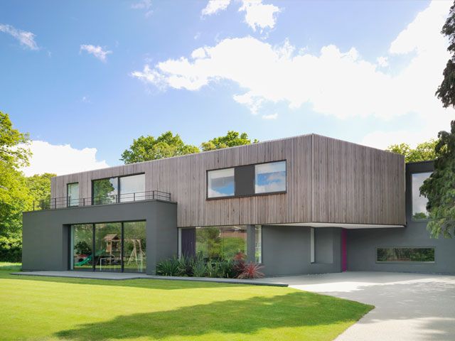 average 4 bed self build house: exterior of wedge house owned by melanie and john robinson 