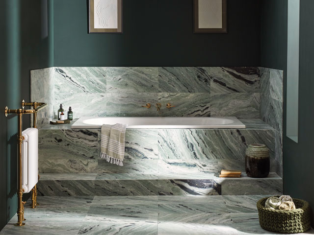 green marble flooring in a bathroom 