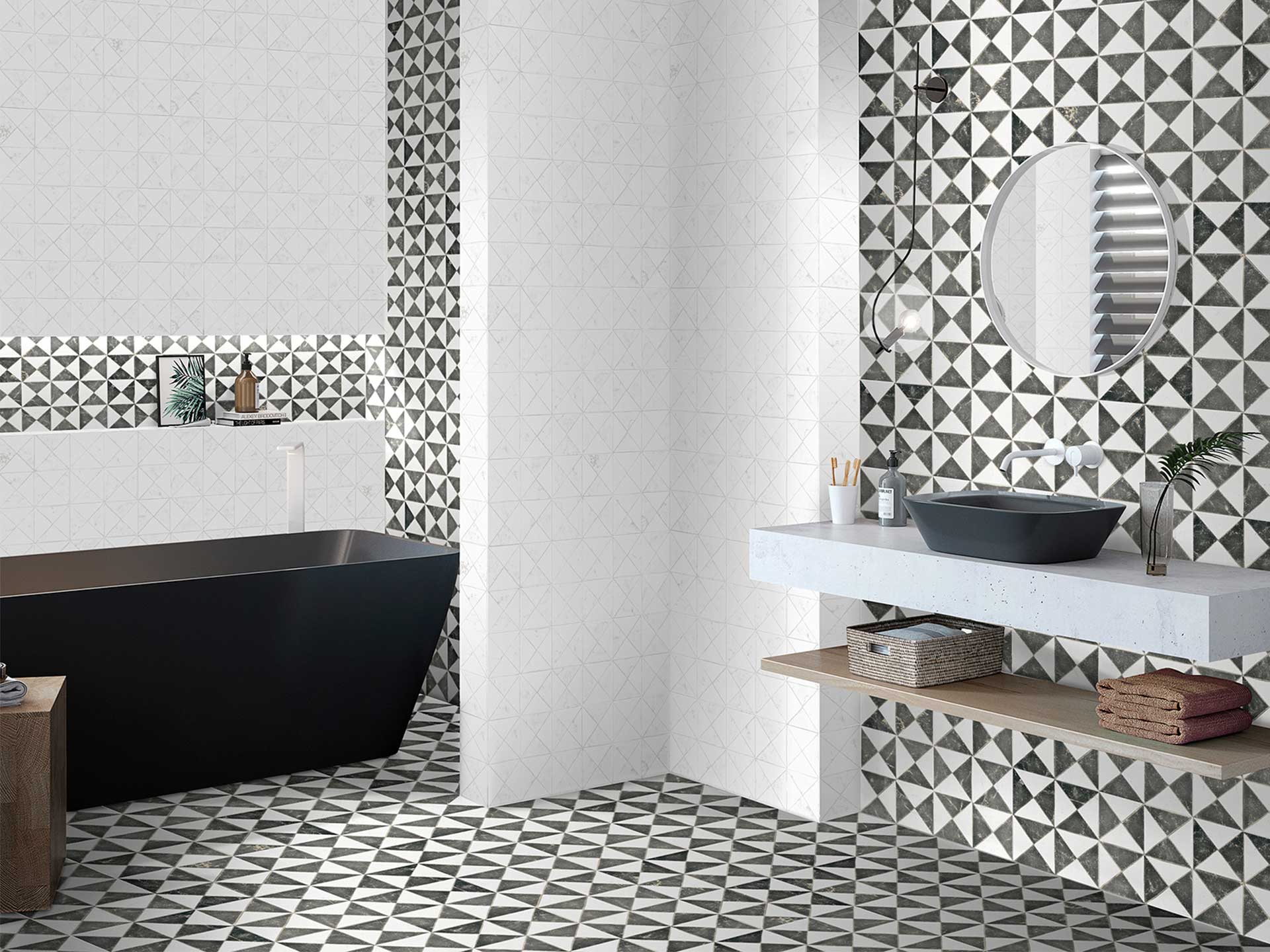 Zone even the smallest of bathrooms with tiling to create different areas