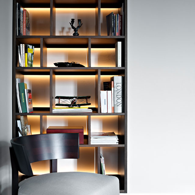 LED lighting in recessed bookshelf