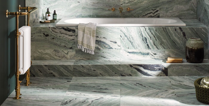 green marble flooring in a bathroom