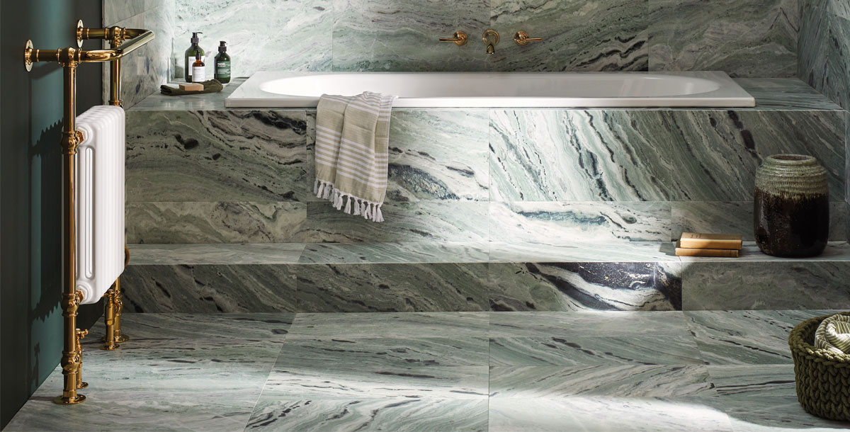 green marble flooring in a bathroom