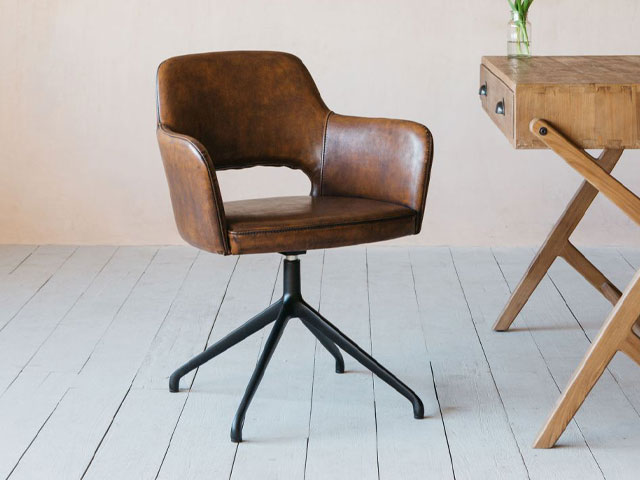 swivel chairs with leather cover and black legs white wood flooring wooden desk 